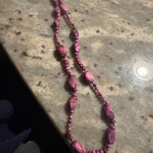 Chic raspberry rhodochrosite Beaded Necklace. SX 925/Sally C